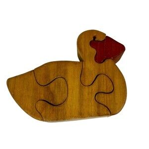VTG Funky Pop Art Wooden Duck Jigsaw Puzzle Figurine Retro Decor 6" x 4.25"